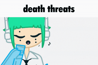 A Drawing Of A Girl With Green Hair And The Words Death Threats GIF