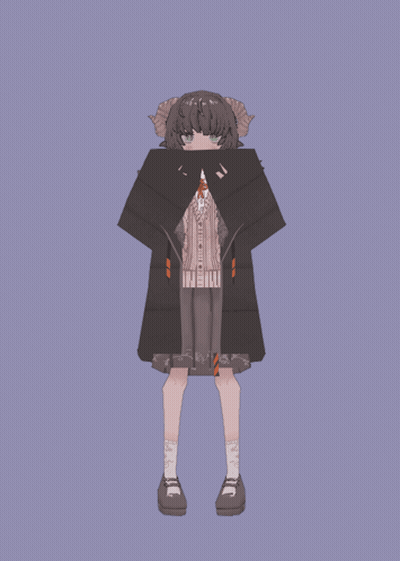 A Drawing Of A Girl With Horns And A Coat That Says ' Hein ' On It GIF