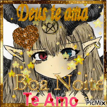 A Drawing Of A Girl With Horns And The Words Deus Te Amo Boa Noite Te Amo GIF