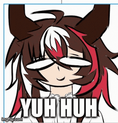 A Drawing Of A Girl With Horns And The Words Yuh Huh On The Bottom GIF