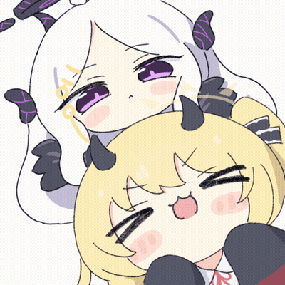 A Drawing Of A Girl With Horns Laying On Another Girl GIF