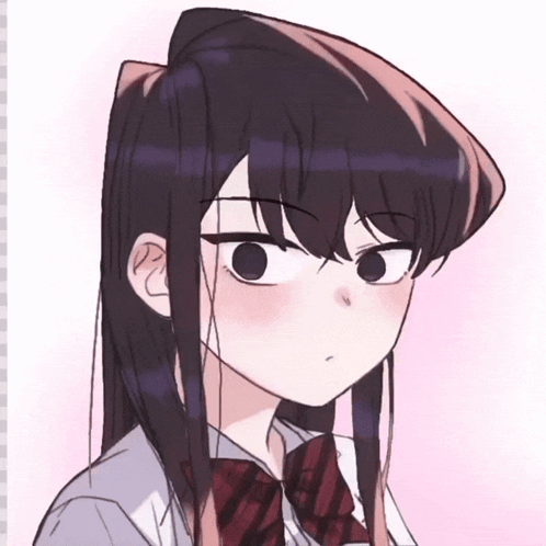 A Drawing Of A Girl With Long Black Hair And A Red Bow Tie GIF
