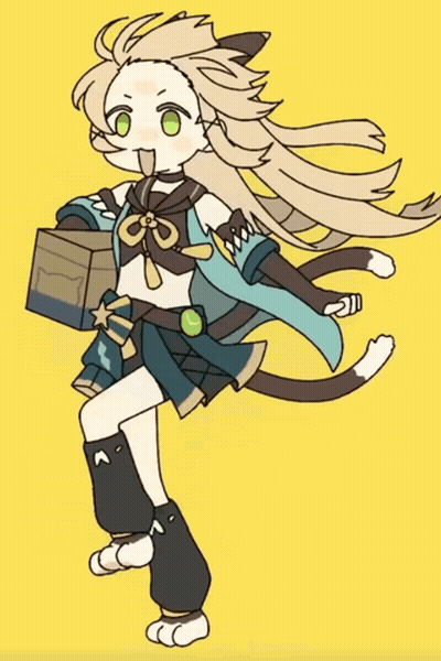A Drawing Of A Girl With Long Hair And A Cat Tail Holding A Box GIF