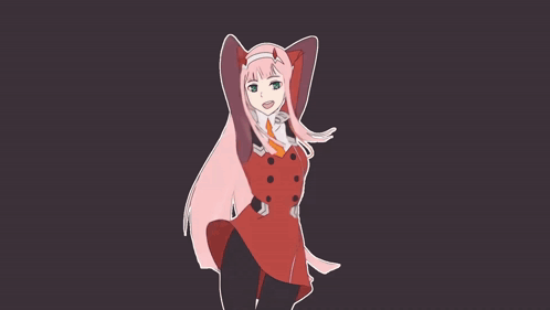 A Drawing Of A Girl With Long Pink Hair And A Red Dress GIF