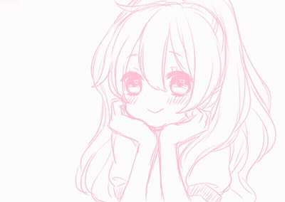 A Drawing Of A Girl With Long Pink Hair And Hearts Around Her GIF