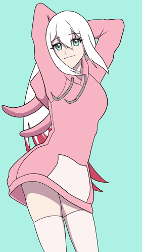 A Drawing Of A Girl With Long White Hair And A Pink Hoodie GIF