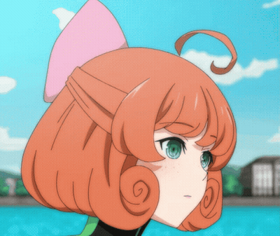 A Drawing Of A Girl With Orange Hair And A Pink Bow On Her Head GIF