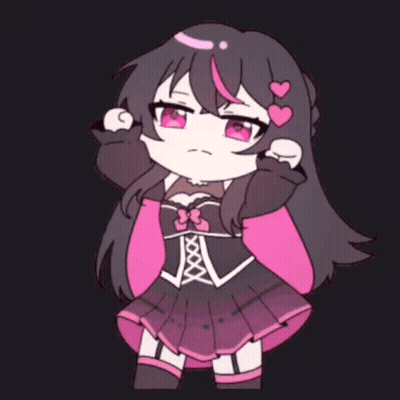 A Drawing Of A Girl With Pink Eyes And Hearts On Her Hair GIF