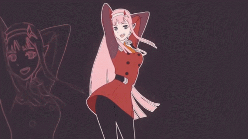 A Drawing Of A Girl With Pink Hair And A Red Outfit GIF