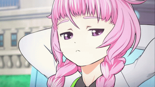A Drawing Of A Girl With Pink Hair And Braids Making A Sad Face GIF