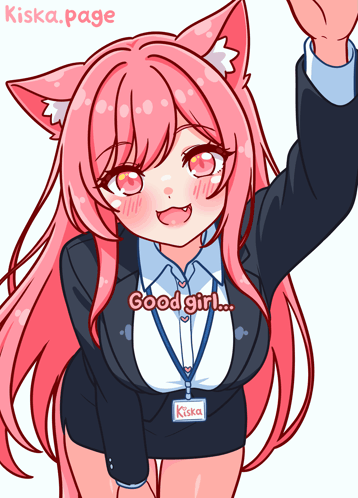 A Drawing Of A Girl With Pink Hair And Cat Ears Says Good Girl GIF