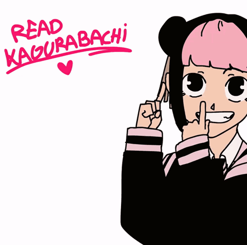 A Drawing Of A Girl With Pink Hair And The Words Read Kazurabachi Below Her GIF