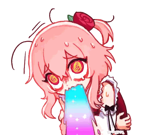 A Drawing Of A Girl With Pink Hair Holding A Rainbow Sticker