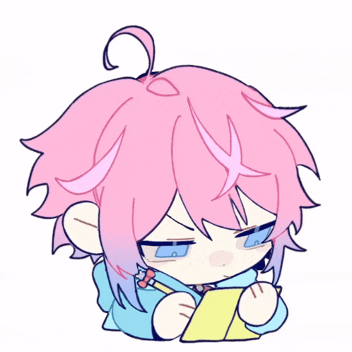 A Drawing Of A Girl With Pink Hair Holding A Yellow Piece Of Paper GIF