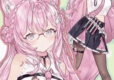A Drawing Of A Girl With Pink Hair Wearing Glasses And A Skirt GIF