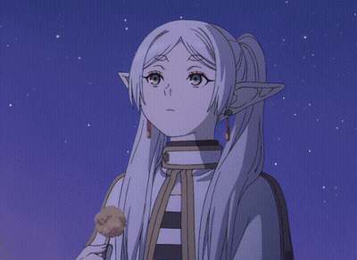 A Drawing Of A Girl With Ponytails Looking Up At The Stars GIF