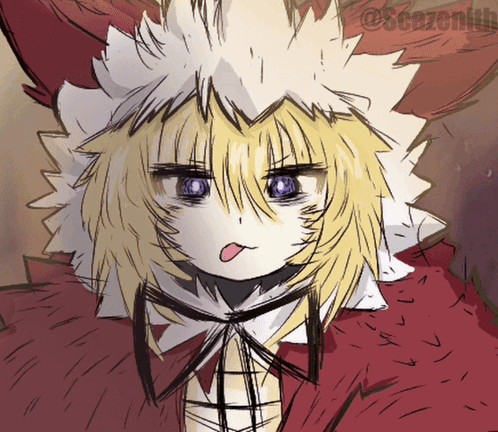 A Drawing Of A Girl With Purple Eyes And A Red Cape Has The Hashtag @Sczenish On The Bottom GIF
