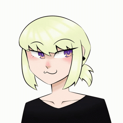 A Drawing Of A Girl With Purple Eyes And Blonde Hair GIF