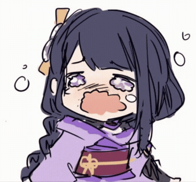 A Drawing Of A Girl With Purple Hair And A Purple Kimono Is Crying . GIF