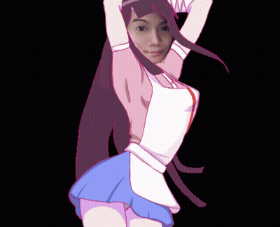 A Drawing Of A Girl With Purple Hair And A White Top GIF