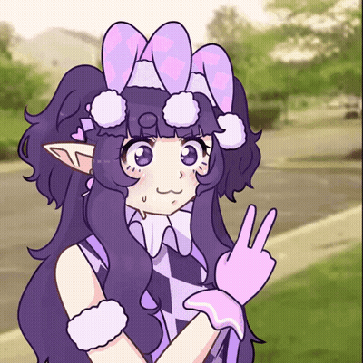 A Drawing Of A Girl With Purple Hair And Bunny Ears Giving The Peace Sign GIF