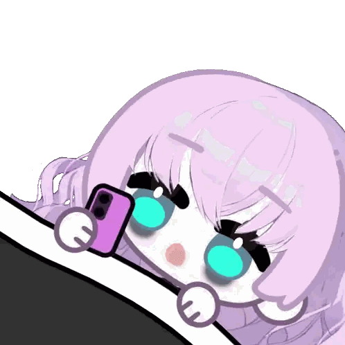 A Drawing Of A Girl With Purple Hair Holding A Pink Phone Sticker