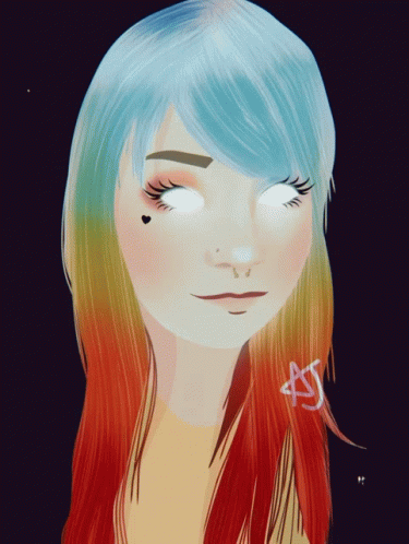 A Drawing Of A Girl With Rainbow Hair Has The Letters Aj On The Bottom GIF