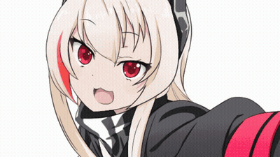 A Drawing Of A Girl With Red Eyes And Blonde Hair GIF