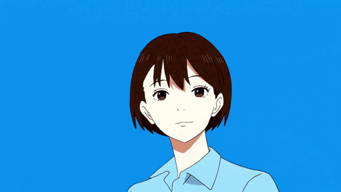 A Drawing Of A Girl With Short Brown Hair GIF