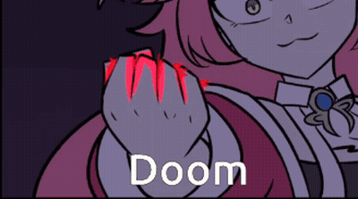 A Drawing Of A Girl With The Word Doom On The Bottom Right GIF
