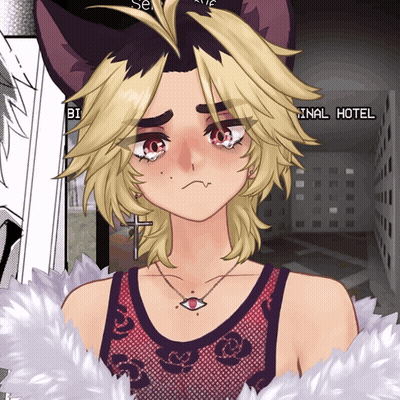 A Drawing Of A Girl With The Words Final Hotel On The Bottom Right GIF