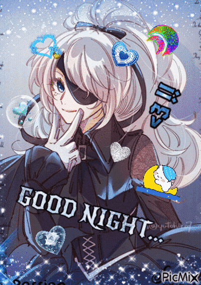 A Drawing Of A Girl With The Words Good Night Written On It GIF