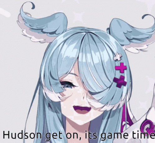 A Drawing Of A Girl With The Words Hudson Get On Its Game Time Below Her GIF