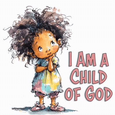 A Drawing Of A Girl With The Words " I Am A Child Of God " GIF