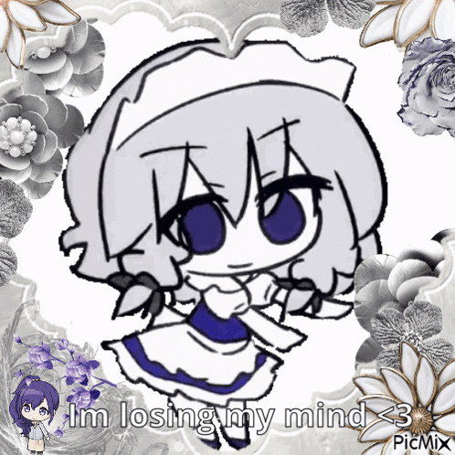 A Drawing Of A Girl With The Words I 'M Losing My Mind On It GIF