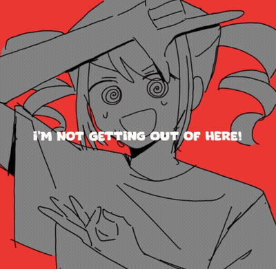 A Drawing Of A Girl With The Words " I 'M Not Getting Out Of Here " Below Her GIF