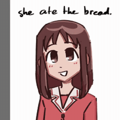 A Drawing Of A Girl With The Words " She Ate The Bread " Below Her GIF