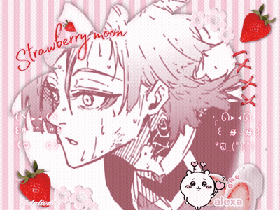 A Drawing Of A Girl With The Words Strawberry Moon Written Above Her GIF