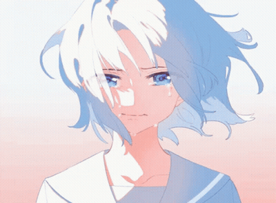 A Drawing Of A Girl With White Hair And Blue Eyes Crying GIF