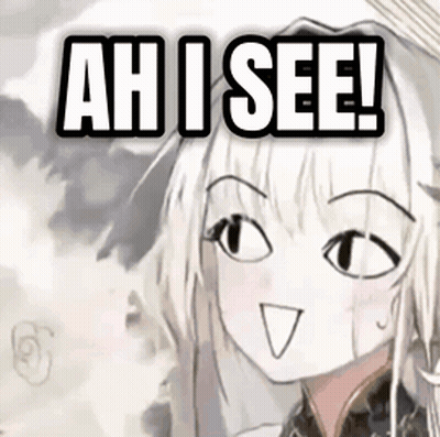 A Drawing Of A Girl With White Hair And The Words Ah I See GIF