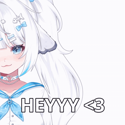 A Drawing Of A Girl With White Hair And The Words Heyyy < 3 Below Her GIF