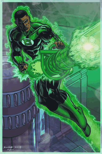 A Drawing Of A Green Lantern With The Year 2014 On The Bottom Left GIF