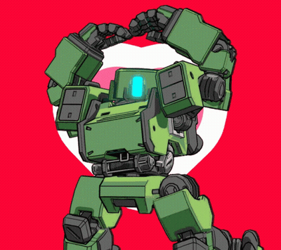 A Drawing Of A Green Robot With A Heart In The Background GIF
