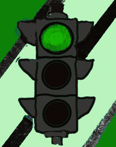 A Drawing Of A Green Traffic Light On A Green And Black Background GIF