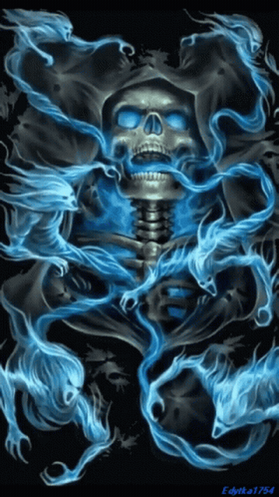 A Drawing Of A Grim Reaper With Blue Flames Around Him By Edytka1754 GIF