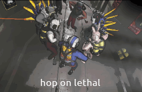 A Drawing Of A Group Of People With The Words Hop On Lethal At The Top GIF