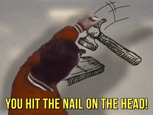 A Drawing Of A Hammer With The Words You Hit The Nail On The Head GIF
