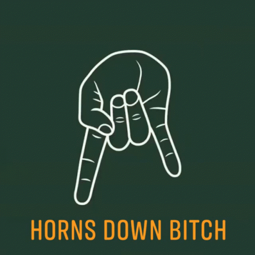 A Drawing Of A Hand With Horns Down Bitch Written Below It GIF