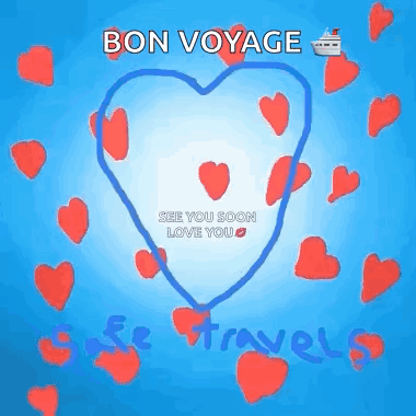 A Drawing Of A Heart Surrounded By Red Hearts That Says Bon Voyage GIF