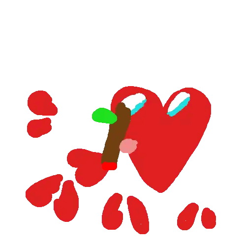 A Drawing Of A Heart With A Stick Sticking Out Of It On A White Background Sticker